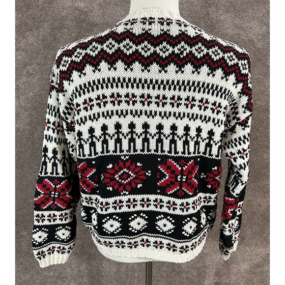 Vintage Eddie Bauer Cardigan Sweater Womens Medium Black Red Fair Isle Nordic - Picture 3 of 8